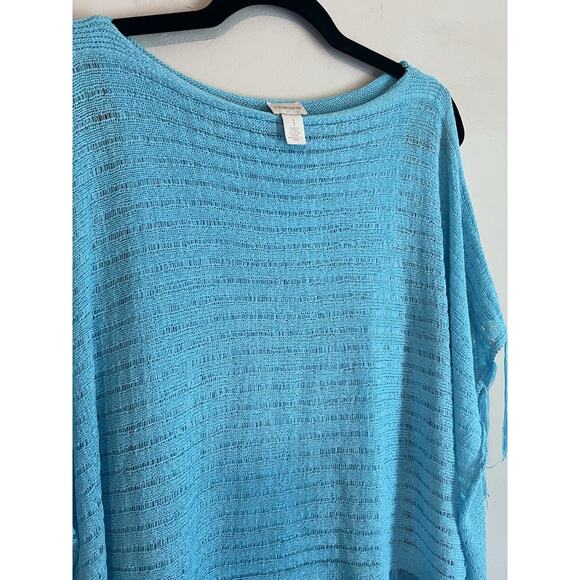 Chicos Aqua Blue Cold Shoulder Short Sleeve Fringe Shirt Womens 1 - Picture 2 of 8